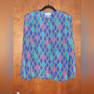 VINTAGE AP Limited Colorful Argyle Satin Button Up Shirt